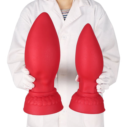 MinYn 卵形 アナルプラグ レッド 液体シリコン 吸盤付き