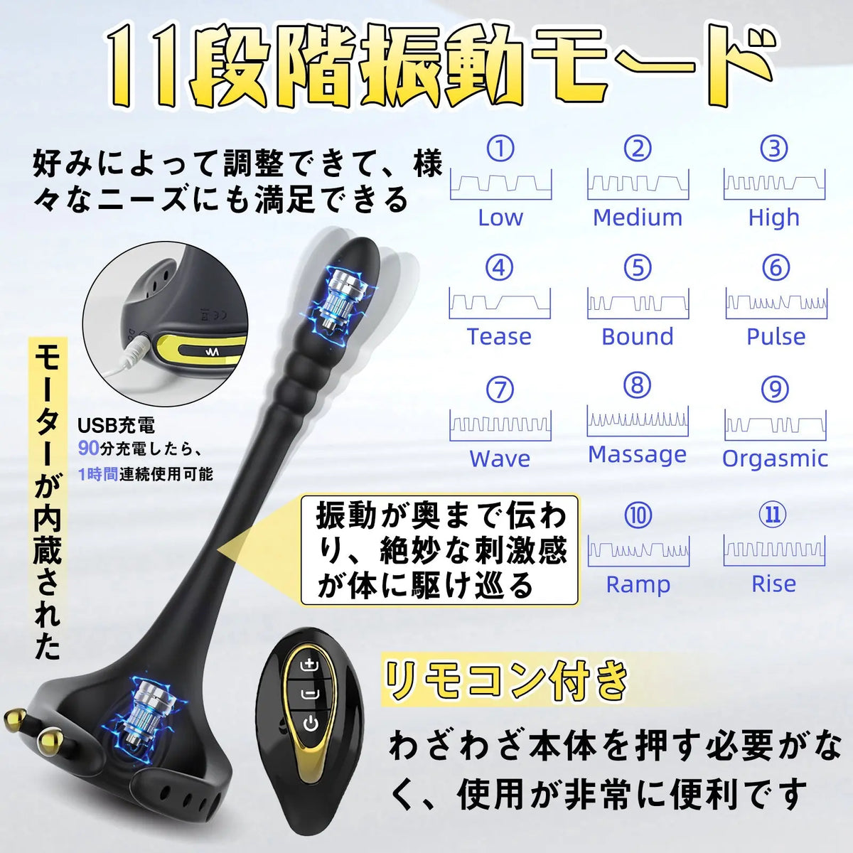 TaRiss's 電動ペニスリング 調整可能 11段階振動モード リモコン付き 多種用途 シリコン ブラック - TaRiss's