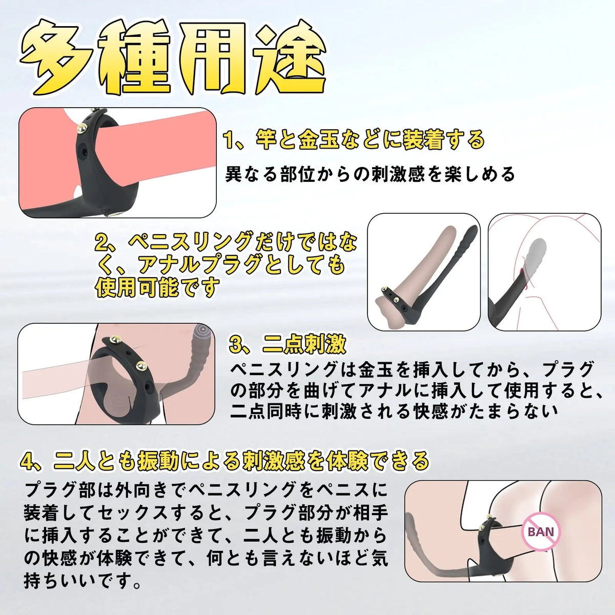 TaRiss's 電動ペニスリング 調整可能 11段階振動モード リモコン付き 多種用途 シリコン ブラック - TaRiss's