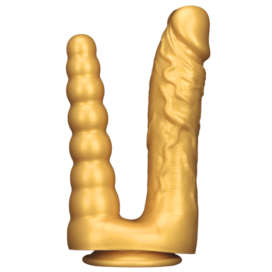 MAPARON 両頭アナルプラグ 両頭プラグ アナルプラグ 凹凸あり 吸盤仕様 液体シリコン ゴールド色 - TaRiss's