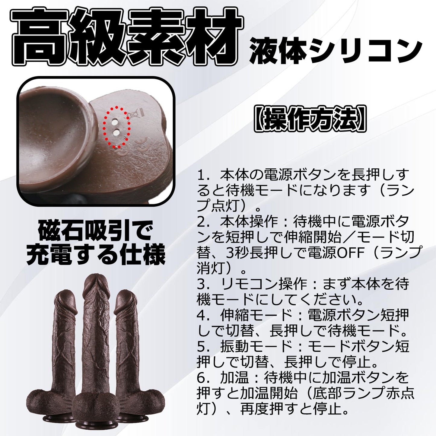 MAPARON ディルド アナルプラグ アナルバイブ 3段階伸縮x9段階振動モード リモコン付き 加温機能 吸盤仕様 液体シリコン 5x24.7cm - TaRiss's