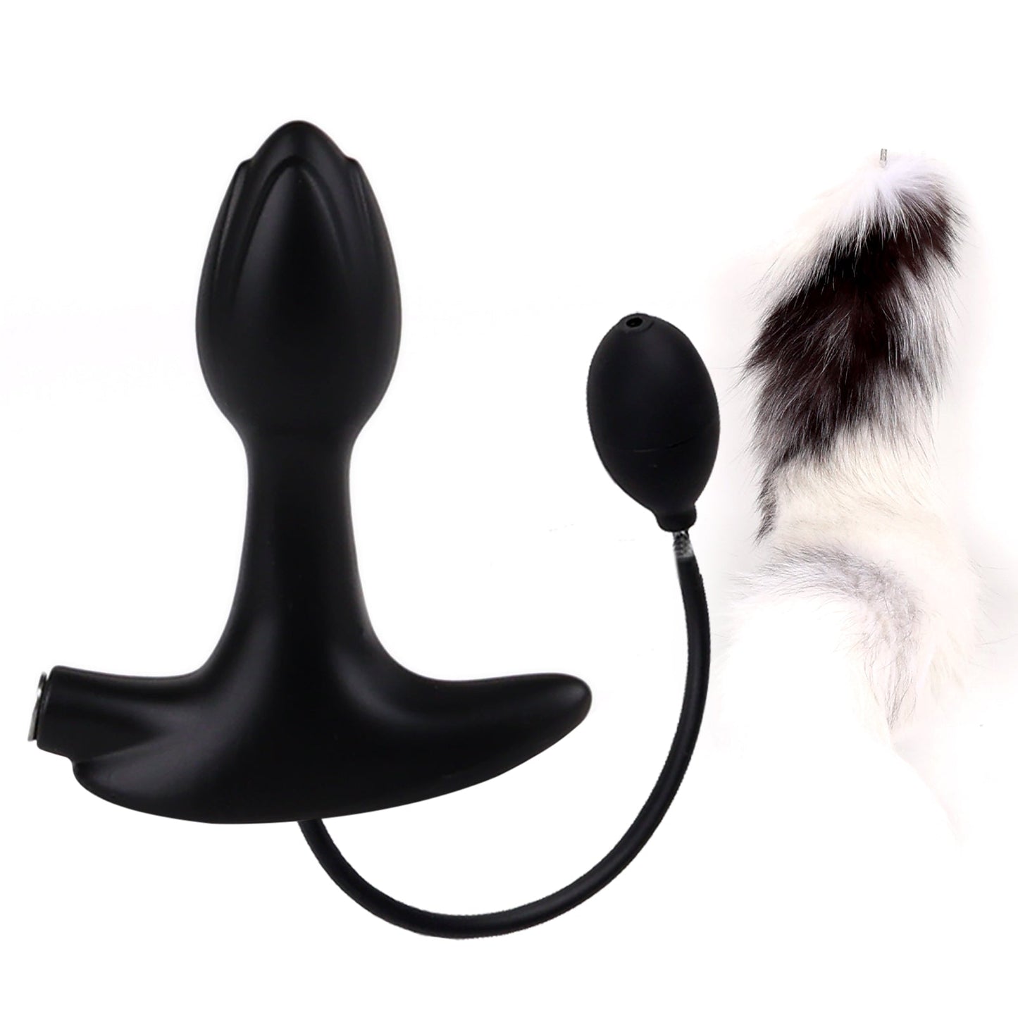 MAPARON インフレート式アナルプラグ アナル尻尾 尻尾付き アナル拡張 空気注入式 最大8cmに膨らめる 分割式 液体シリコン ブラック - TaRiss's