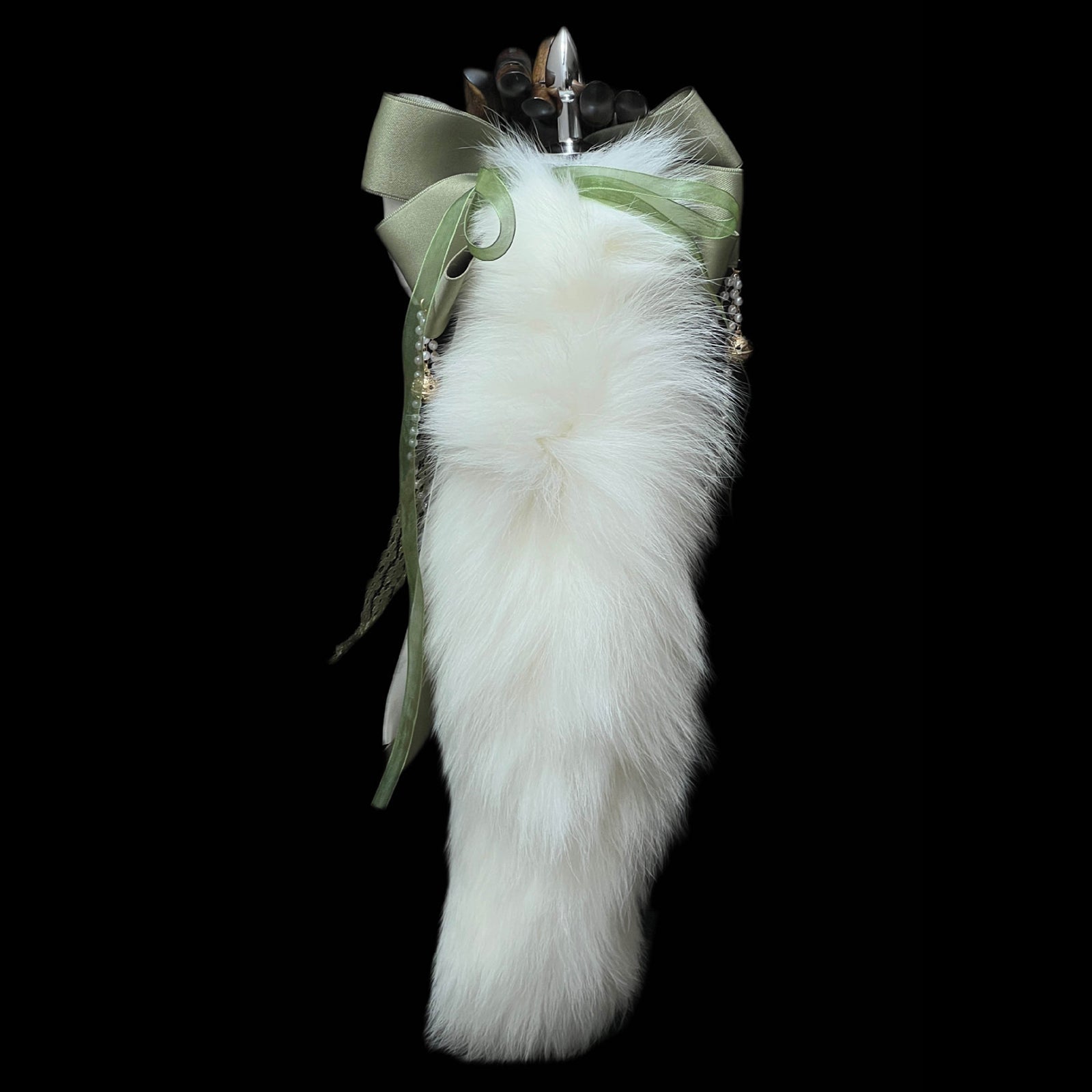 MinYn アナル尻尾 アナルプラグ キツネの毛皮 抹茶色のリボン - TaRiss's