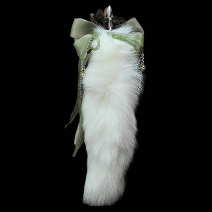 MinYn アナル尻尾 アナルプラグ キツネの毛皮 抹茶色のリボン - TaRiss's