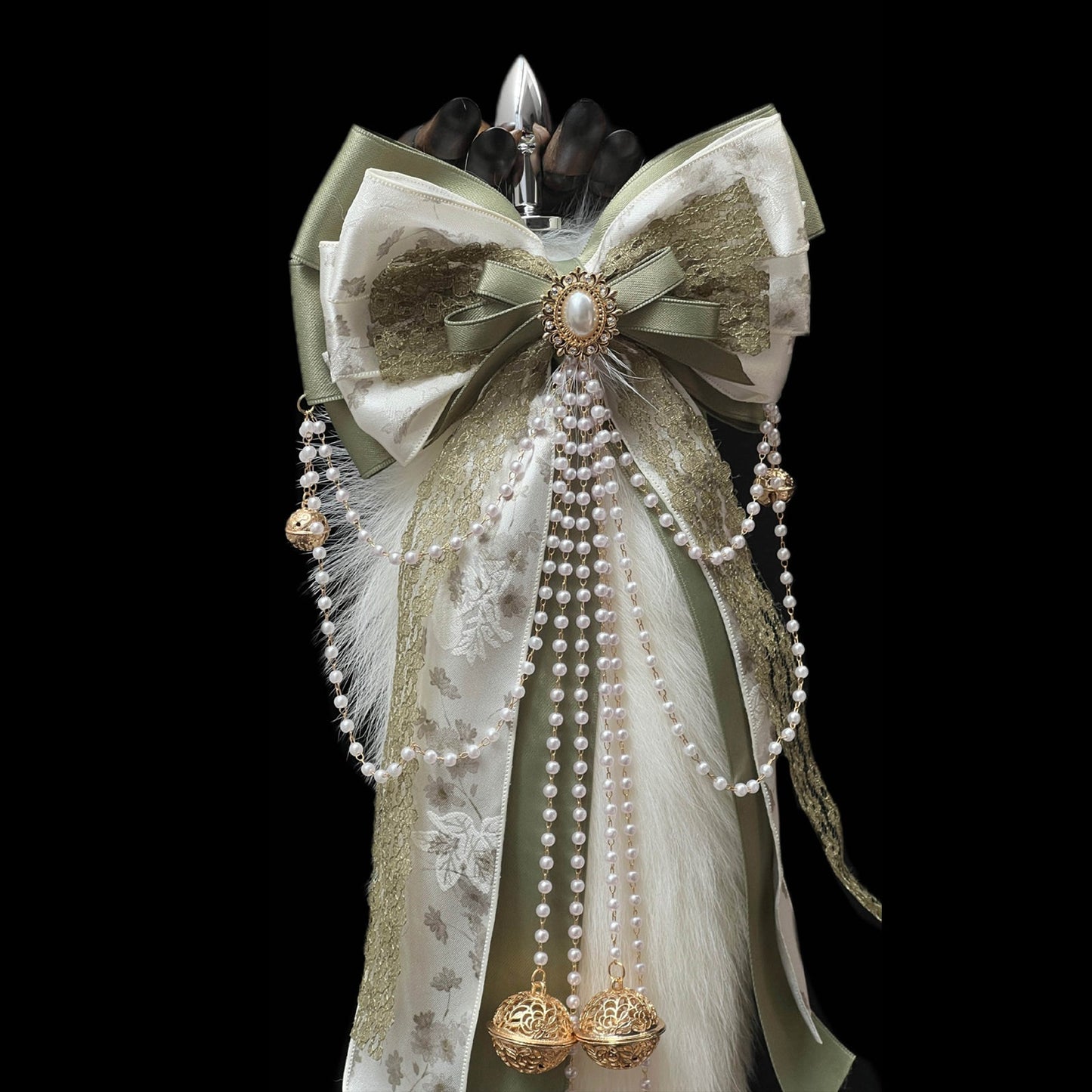 MinYn アナル尻尾 アナルプラグ キツネの毛皮 抹茶色のリボン - TaRiss's