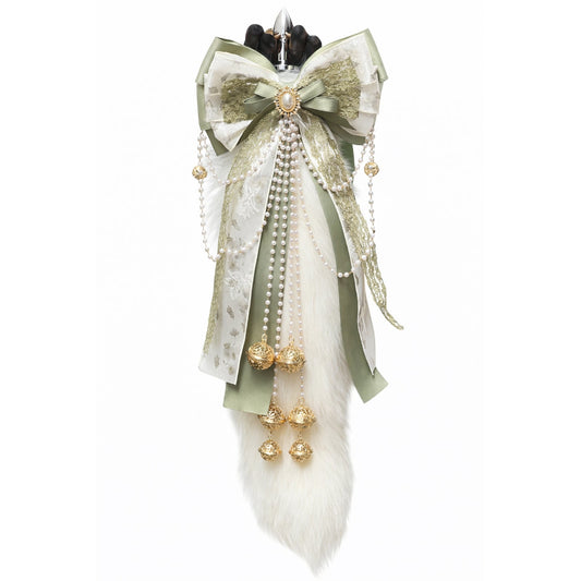 MinYn アナル尻尾 アナルプラグ キツネの毛皮 抹茶色のリボン - TaRiss's