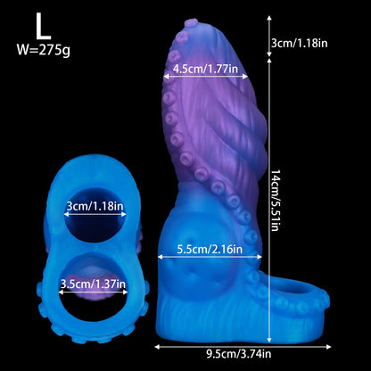 NIGHTLOOM ペニスサック 凹凸あり 非貫通式 タコの触手 吸盤 ペニスリング 陰茎袖 混色仕様 液体シリコン - TaRiss's