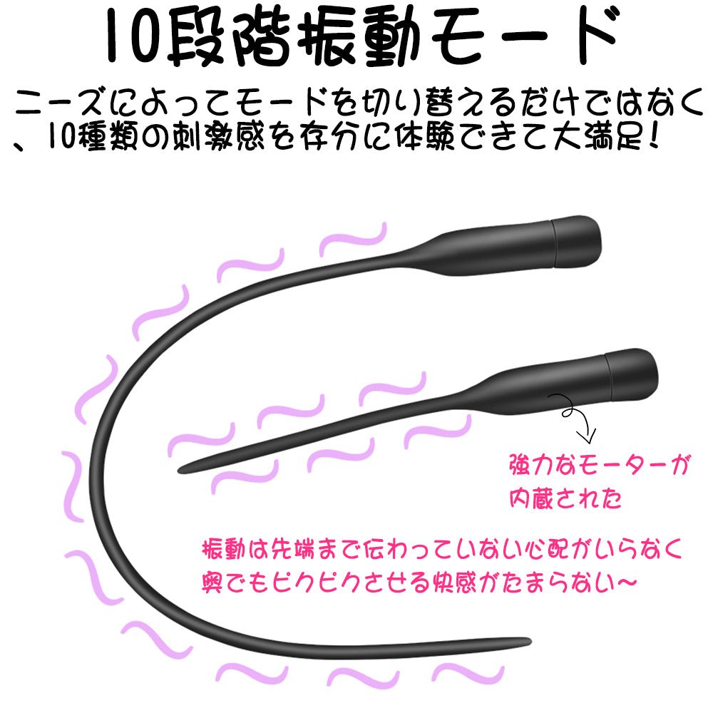 TaRiss's 尿道バイブ 尿道ブジー 尿道プラグ 10段階振動モード 静音防水 USB充電 多種用途 シリコン ブラック - TaRiss's