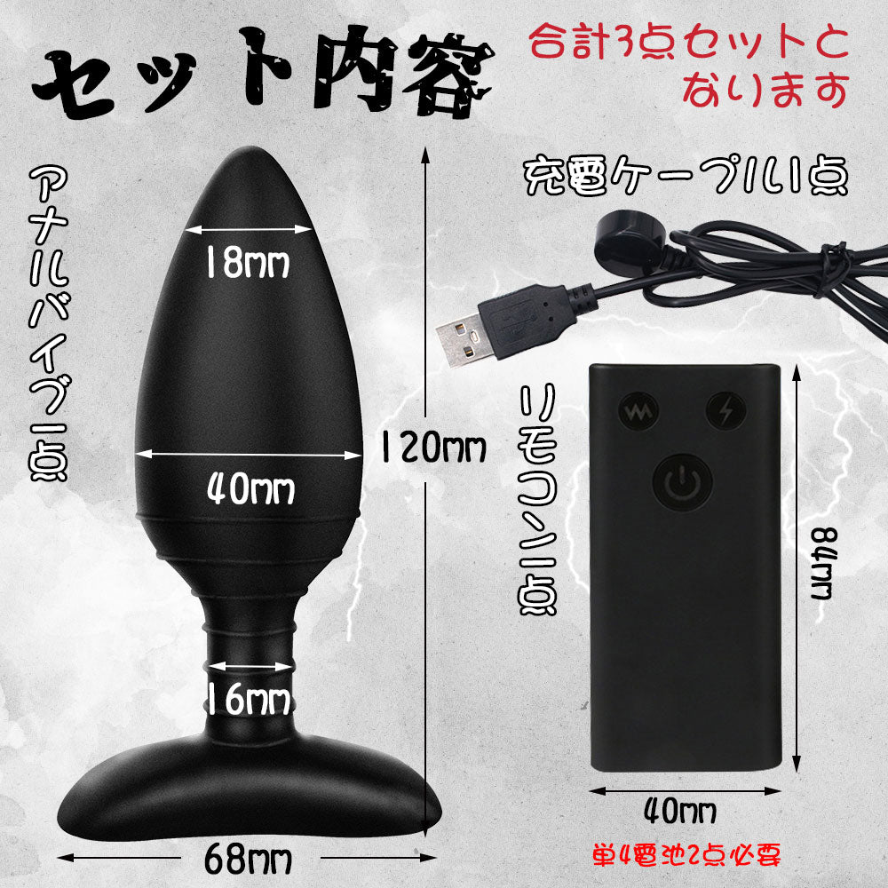 TaRiss's 3点セット パルスアナルプラグ アナルバイブ リモコン付き アナル開発 台座あり ネジ山形 10段階振動と5種類パルスモード シリコン 40mmx120mm - TaRiss's