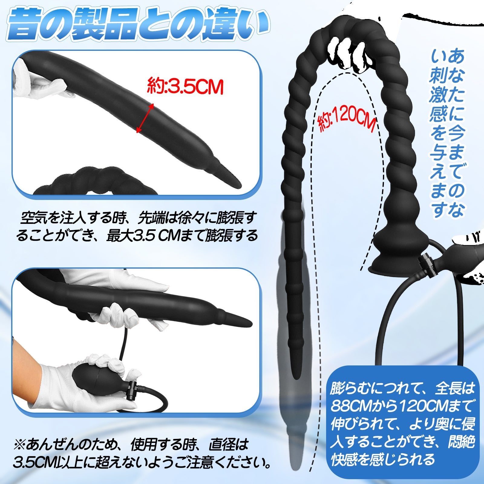 TaRiss's インフレート式アナルプラグ アナル拡張 空気注入式 手動 ネジ山形 吸盤付き シリコン ブラック - TaRiss's